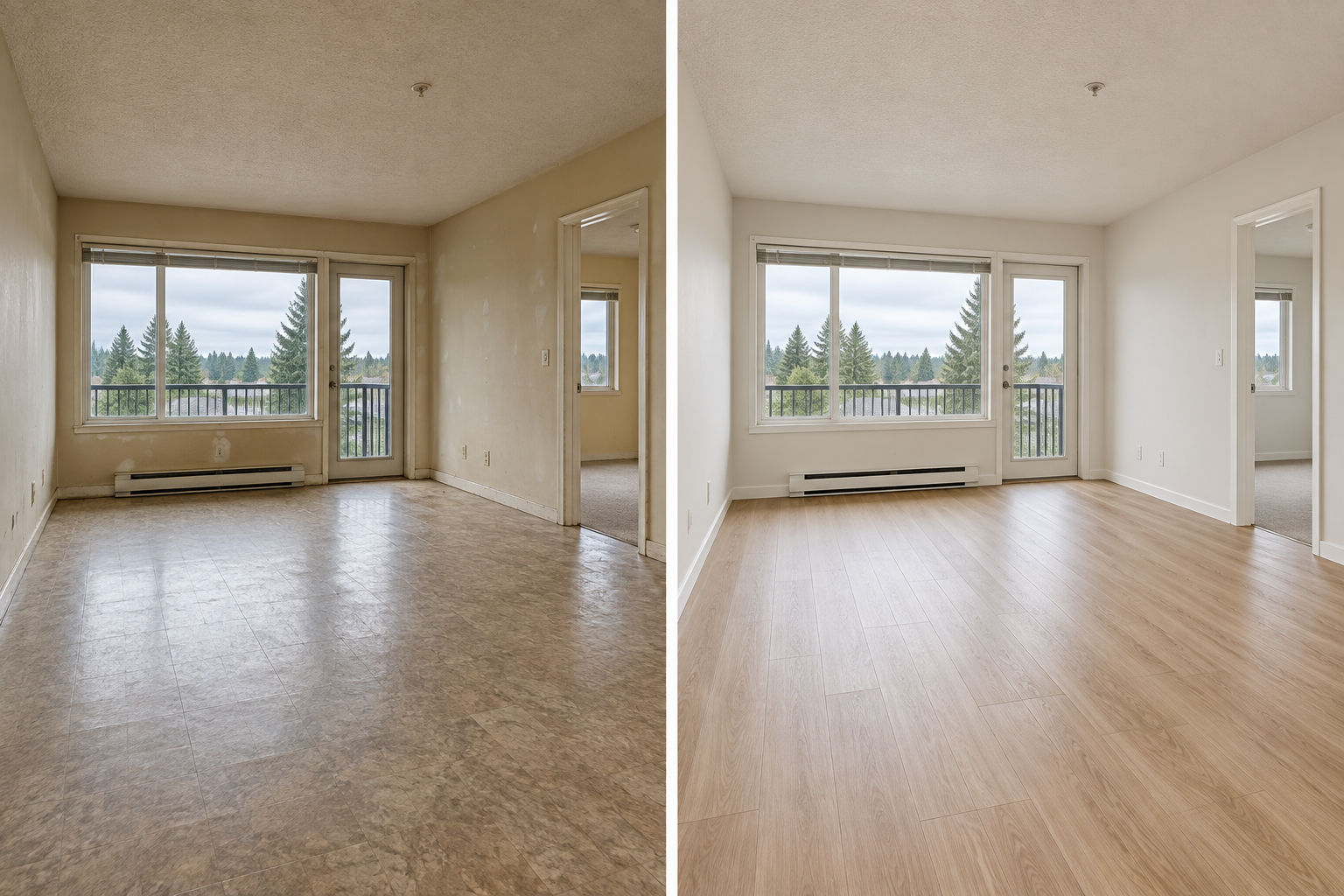 Illustrative before and after of a living room turnover